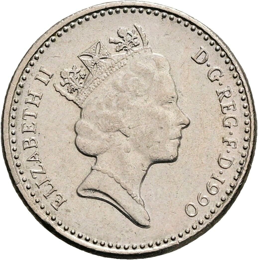 5 Pence Elisabeth II. 1952-2022 1990 – Vorderseite