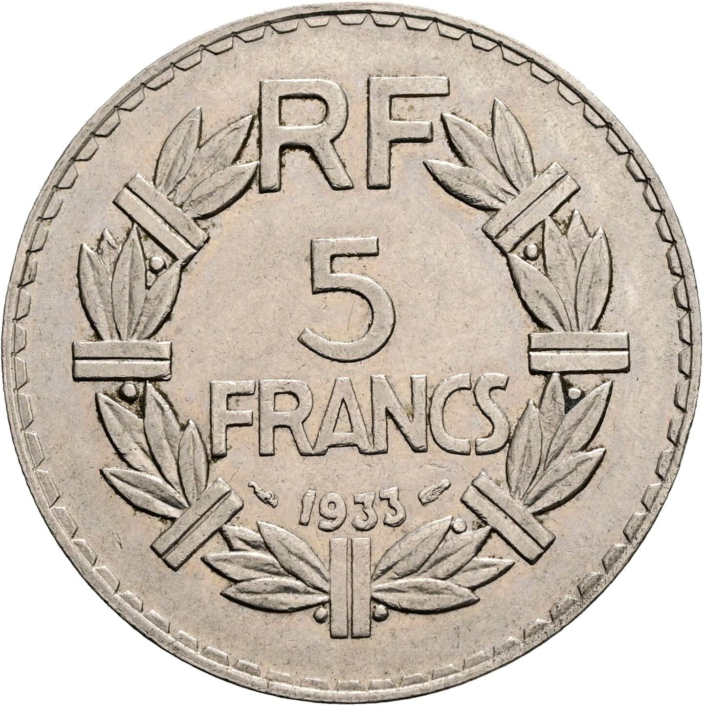 5 Francs 1933 – Rückseite