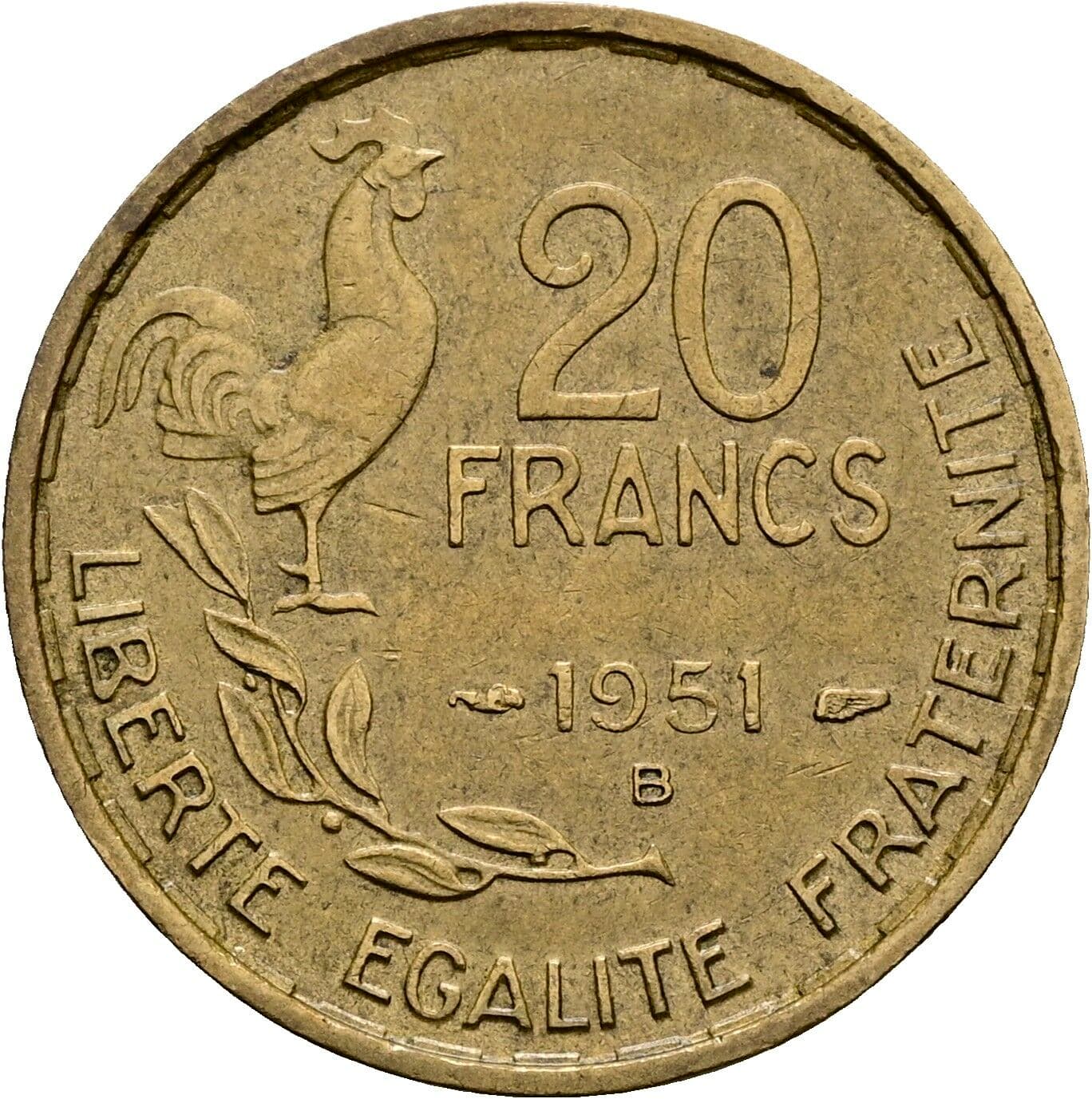 20 Francs 1951 B – Rückseite
