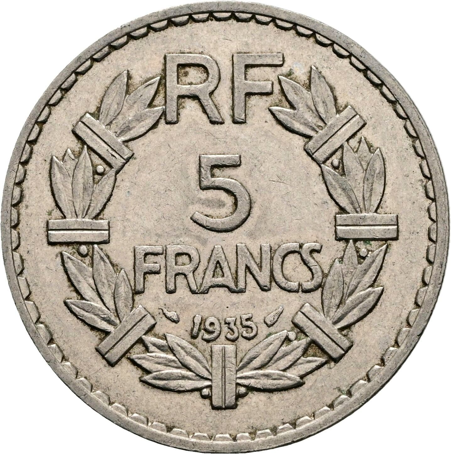 5 Francs 1935 – Rückseite