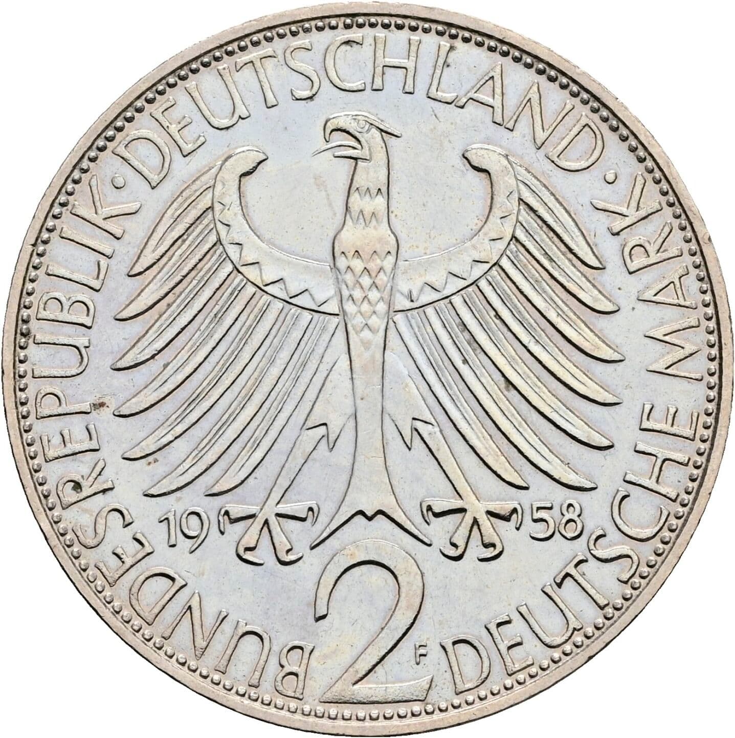 2 Deutsche Mark 1958 F – Rückseite