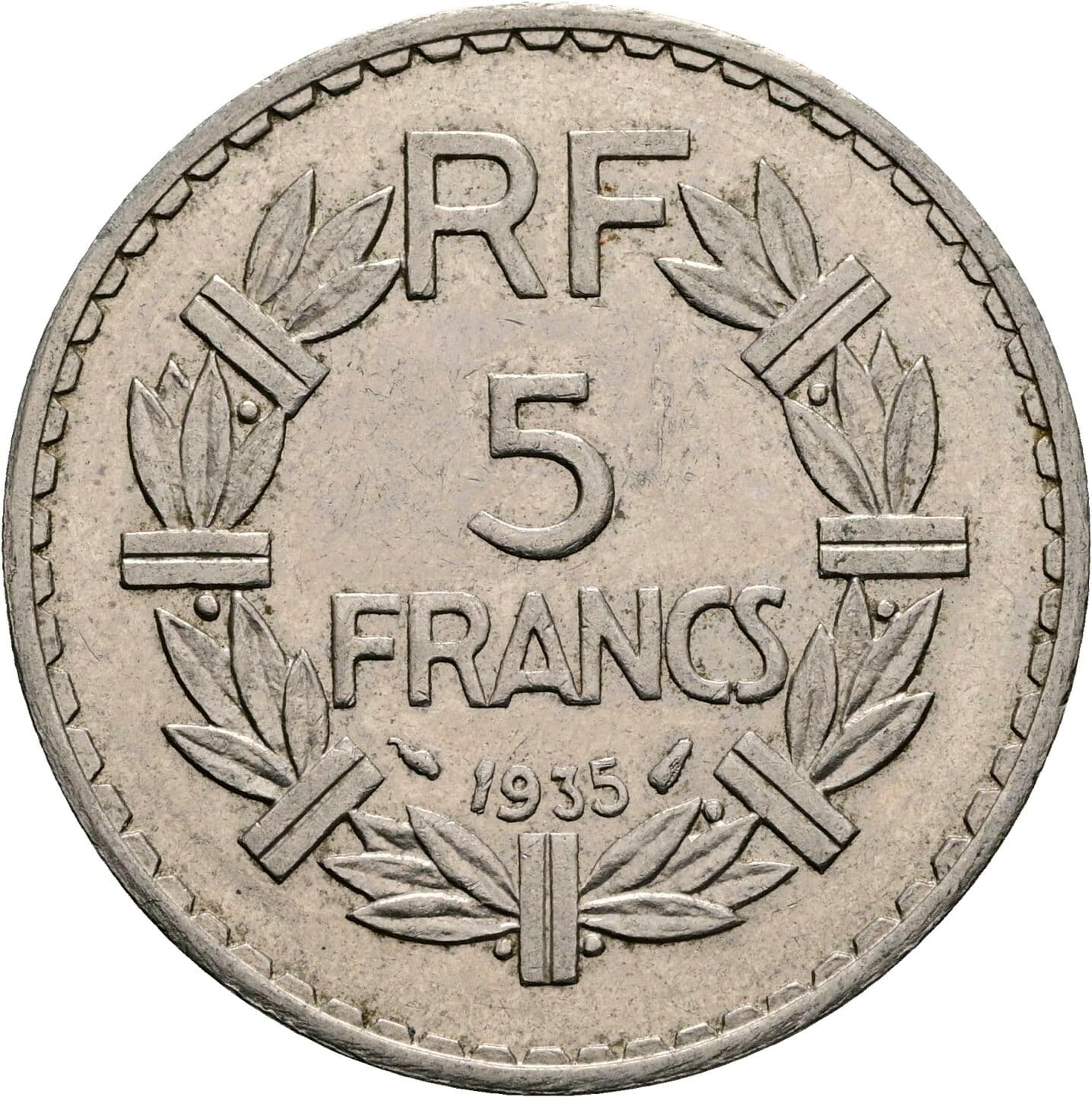 5 Francs 1935 – Rückseite