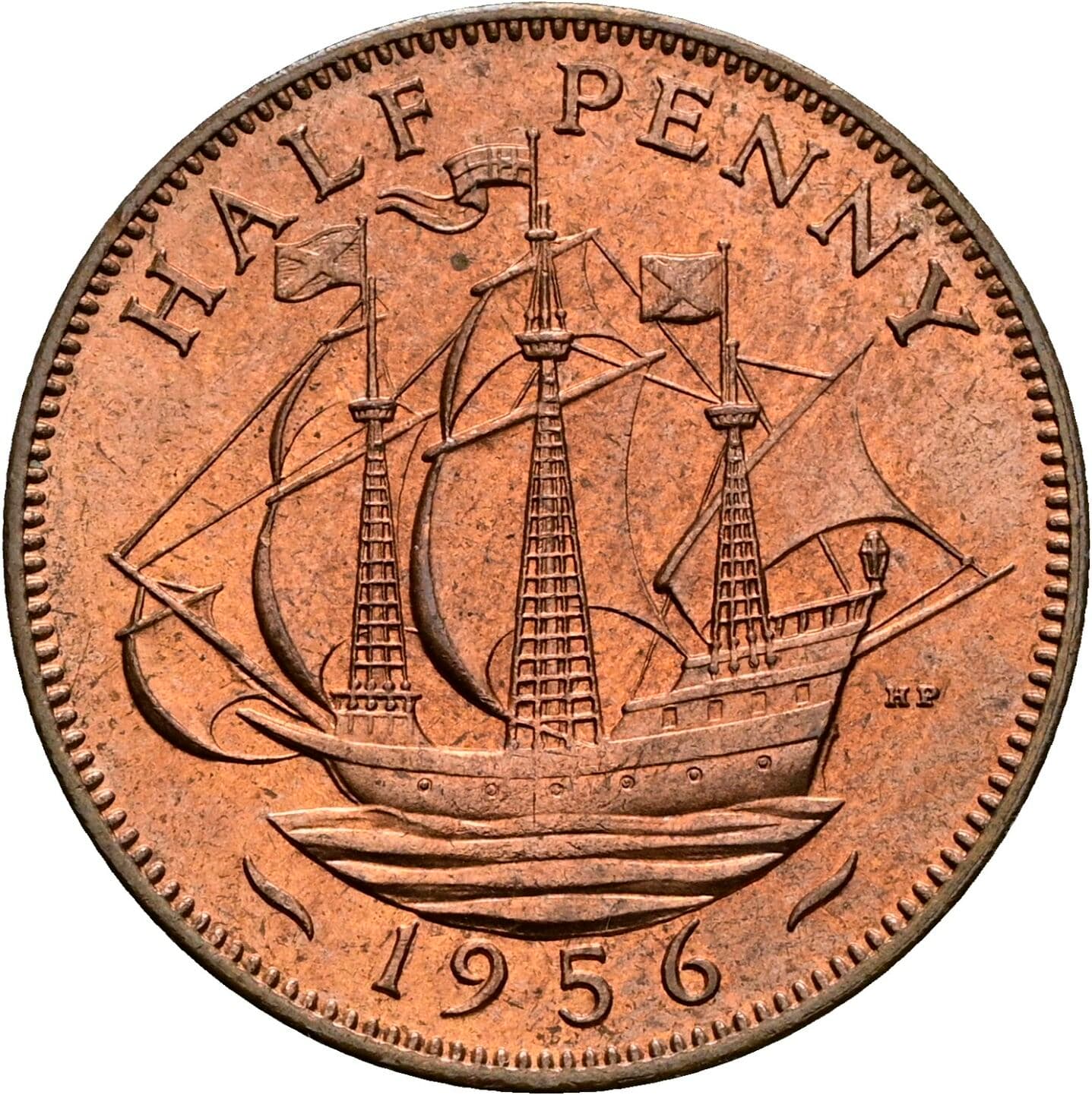 Half Penny Elisabeth II. 1952-2022 1956 – Rückseite