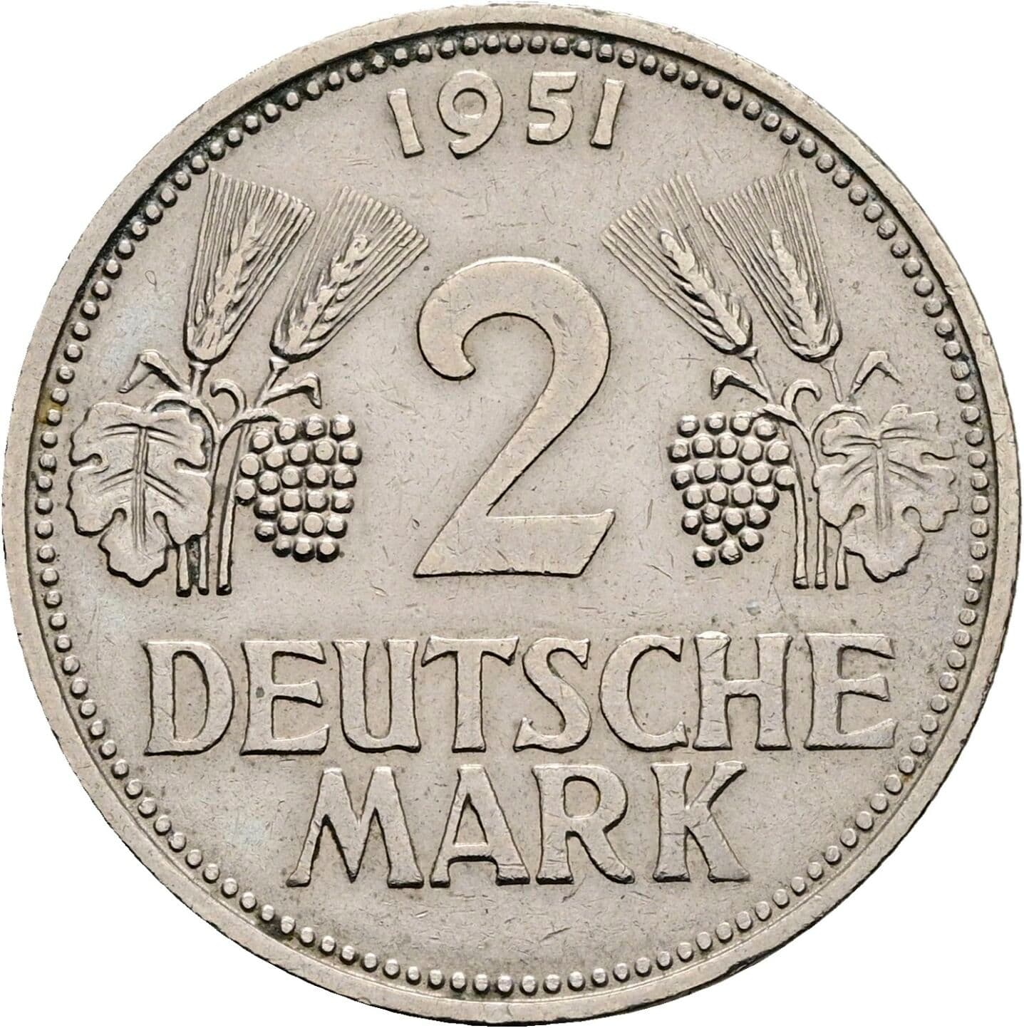 2 Deutsche Mark 1951 D – Vorderseite
