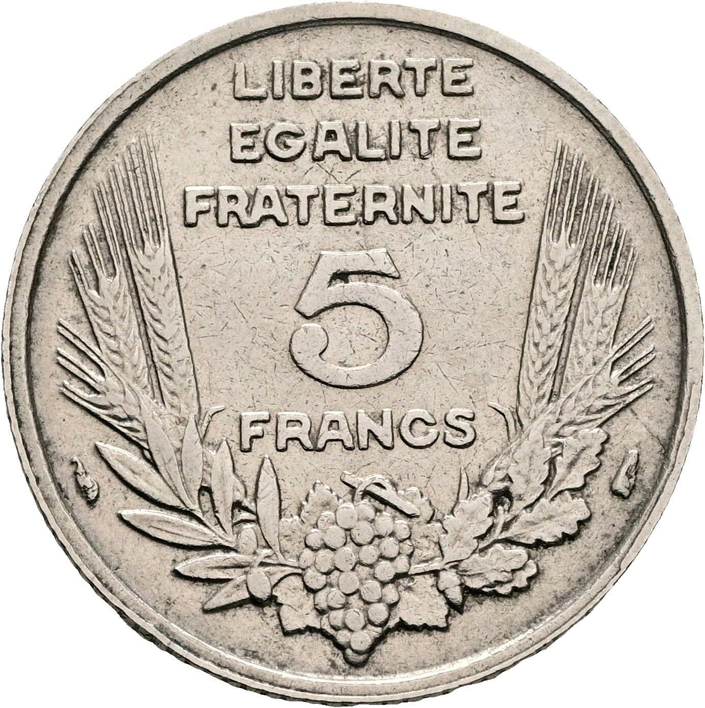 5 Francs 1933 – Rückseite