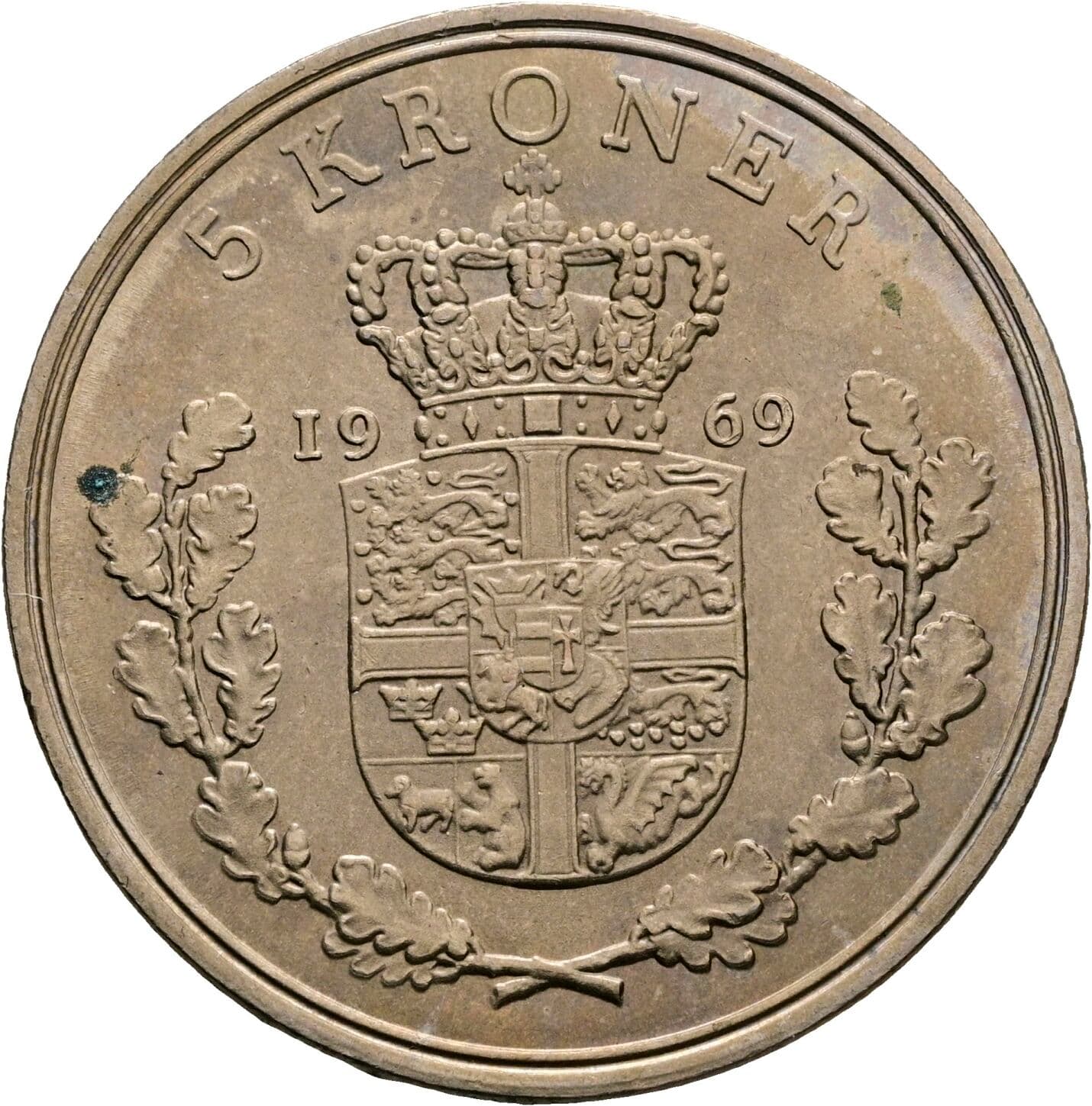 5 Kroner Frederick IX (1947 - 1972) 1969 – Rückseite