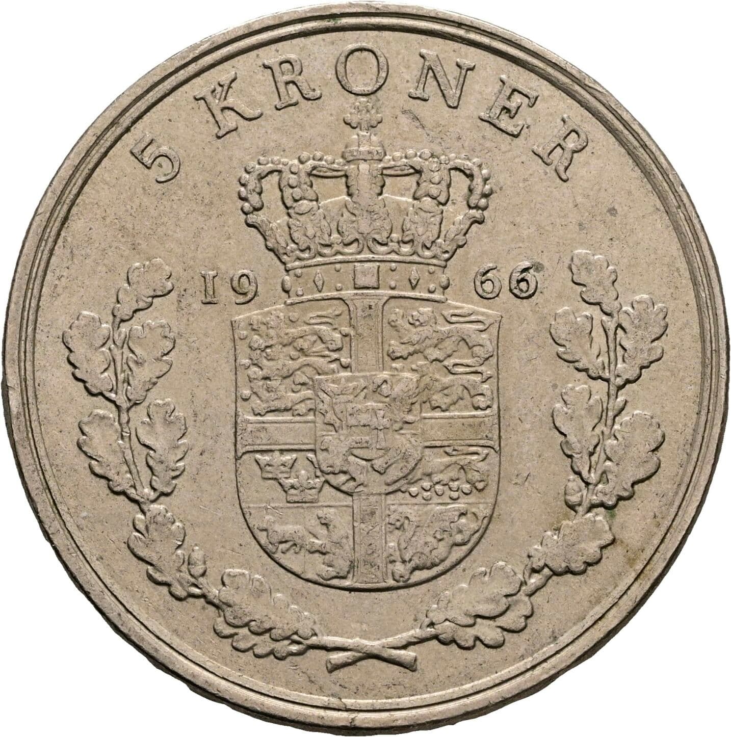 5 Kroner Frederick IX (1947 - 1972) 1966 – Rückseite