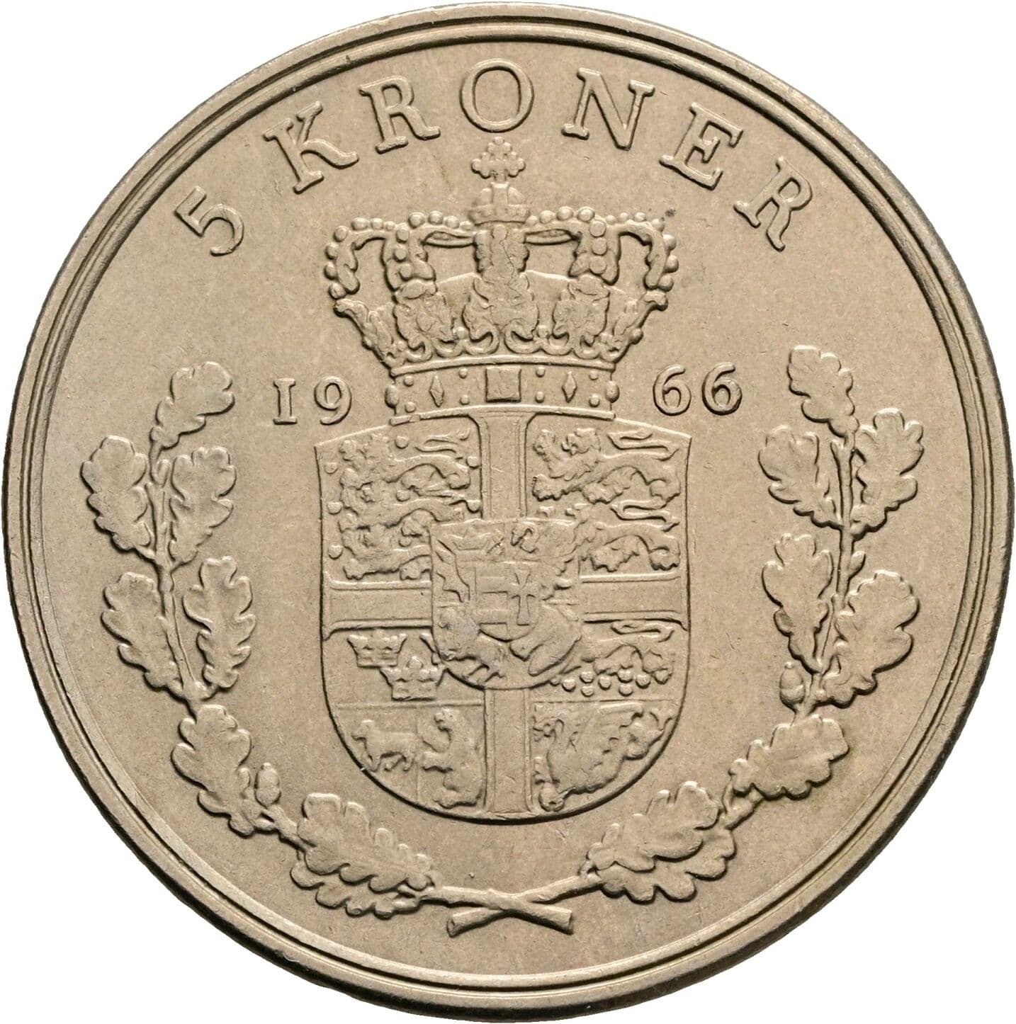 5 Kroner Friedrich IX. (1947-1972) 1966 – Rückseite