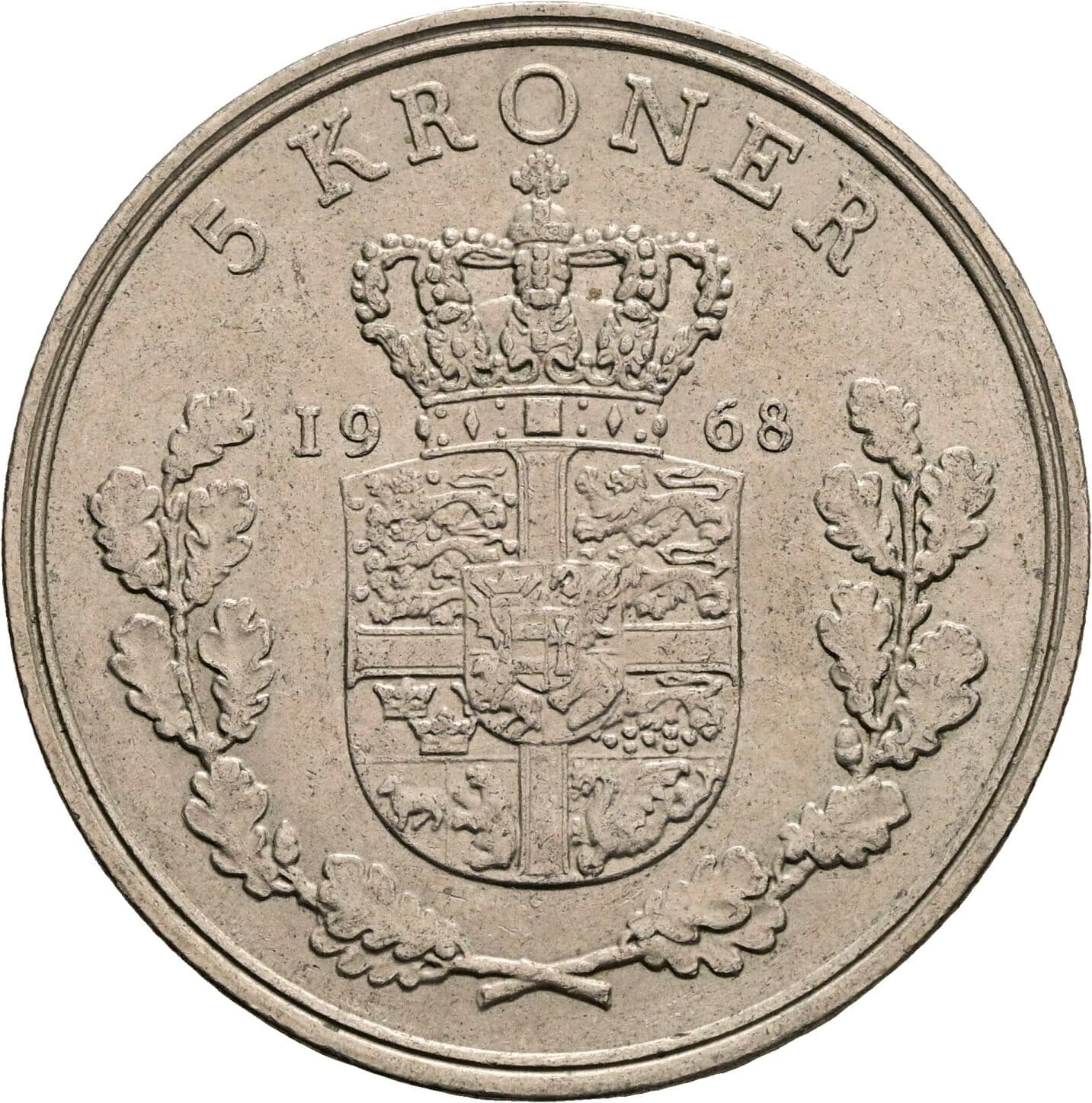 5 Kroner Friedrich IX. (1947-1972) 1968 – Rückseite