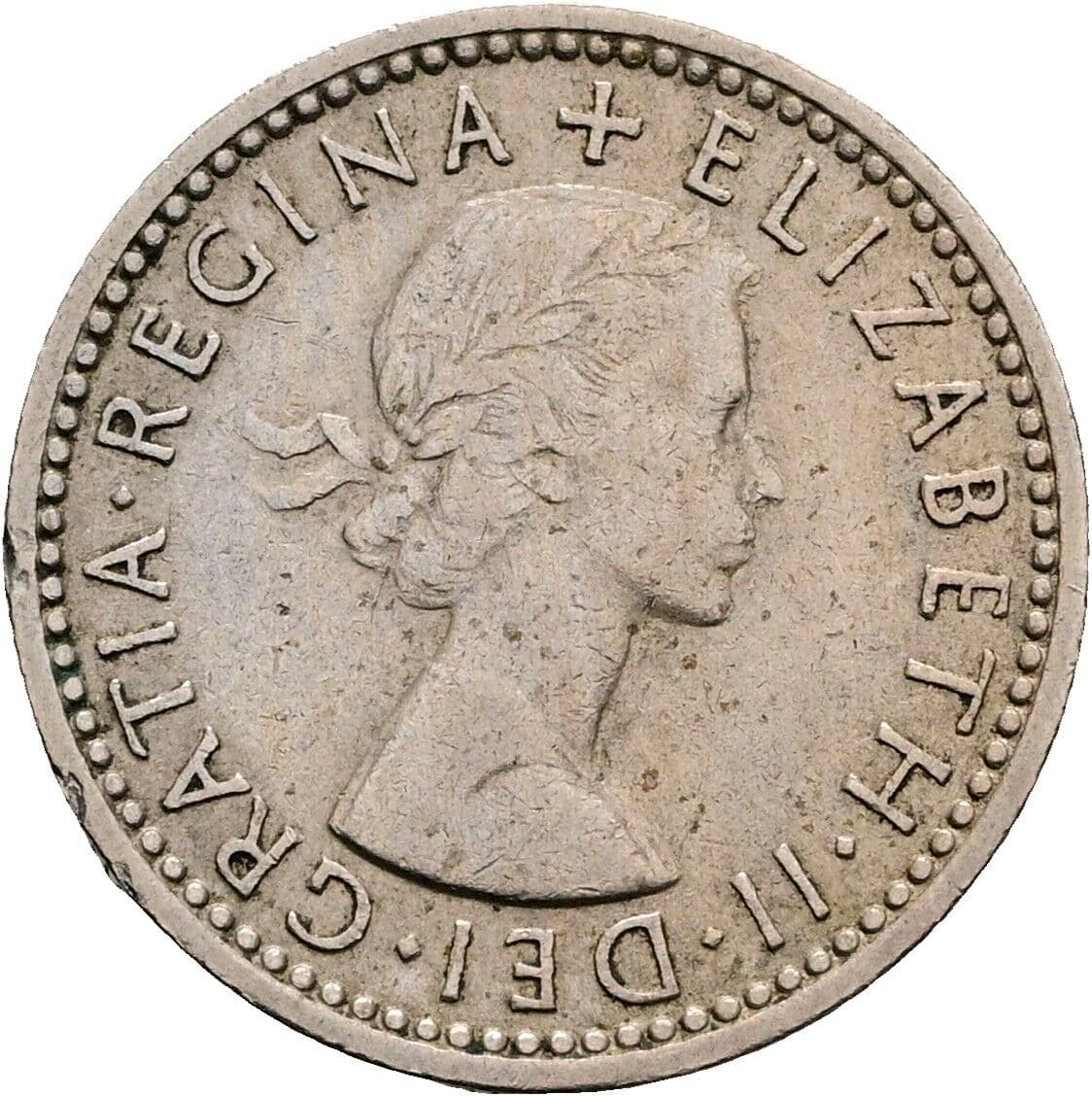 6 Pence Elisabeth II. 1952-2022 1955 – Vorderseite