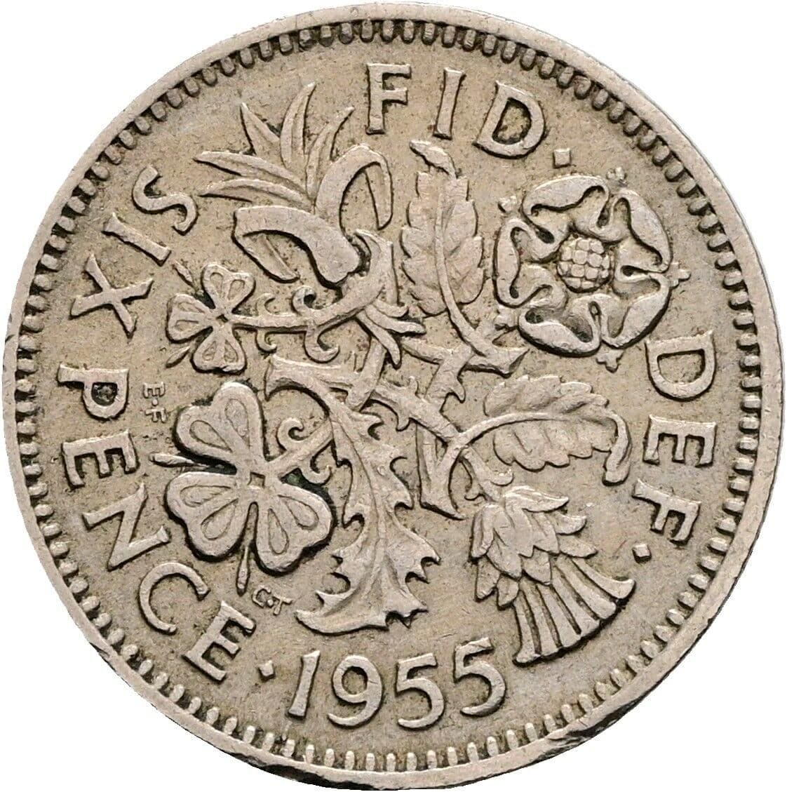 6 Pence Elisabeth II. 1952-2022 1955 – Rückseite