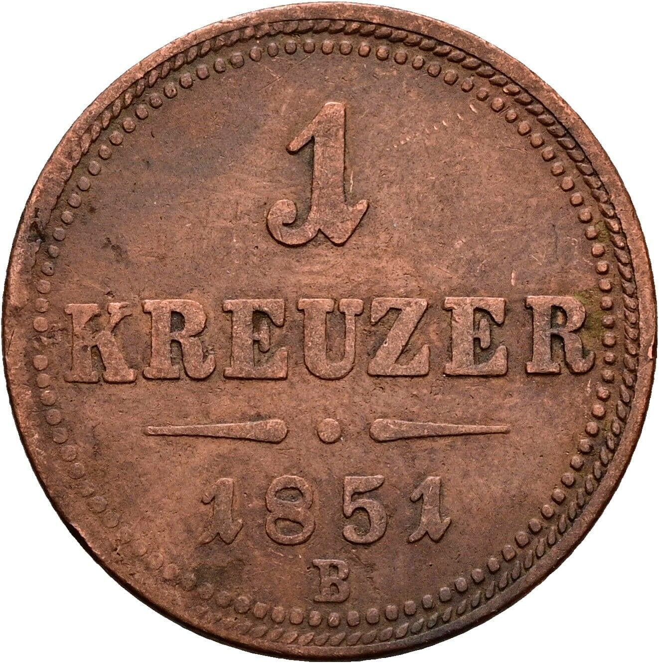 1 Kreuzer Franz Joseph I. 1848-1916 1851 B, Kremnitz – Vorderseite