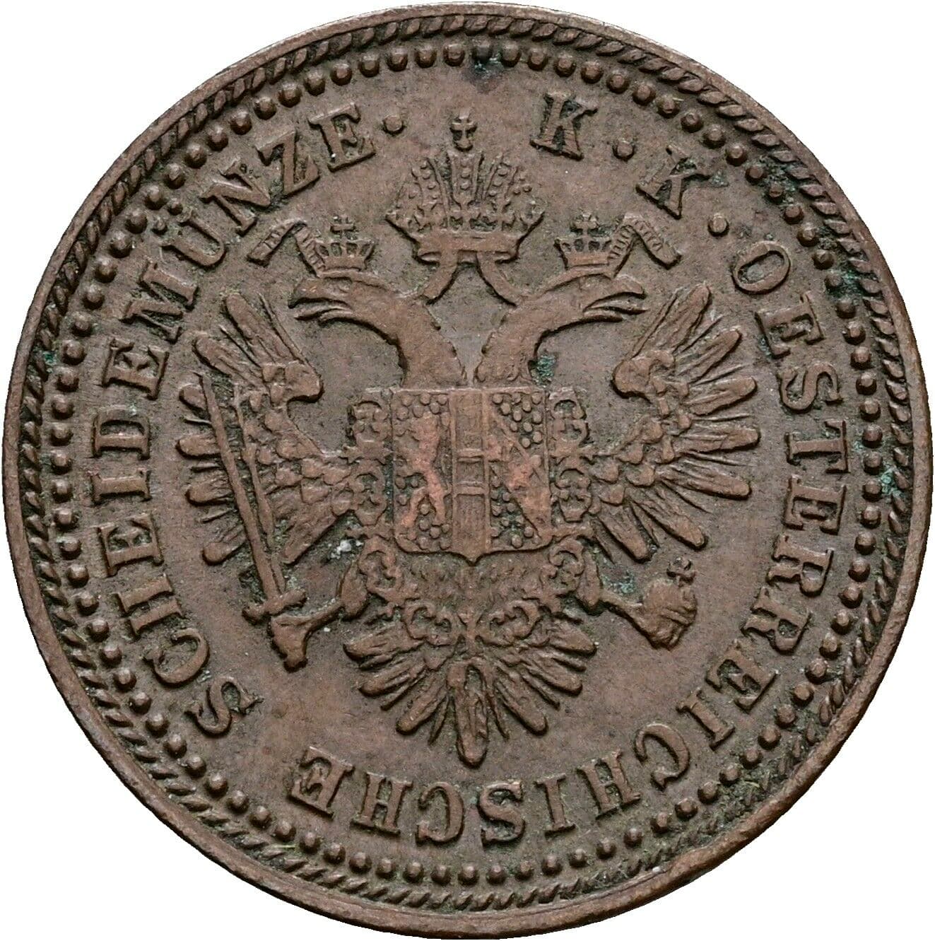 1 Kreuzer Franz Joseph I. 1848-1916 1851 A, Wien – Rückseite