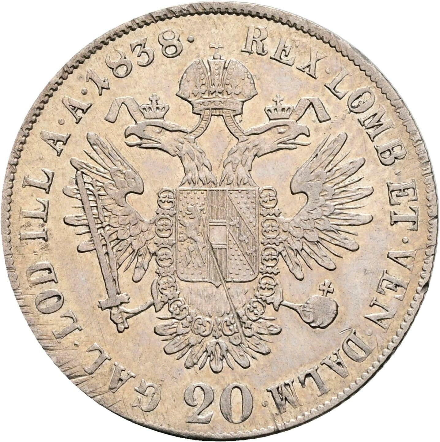 20 Kreuzer Ferdinand I. 1835-1848 1838 C, Prag – Rückseite