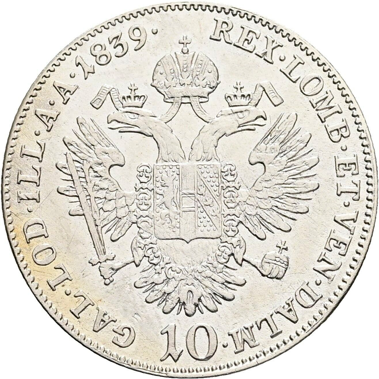 10 Kreuzer Ferdinand I. 1835-1848 1839 C, Prag – Rückseite
