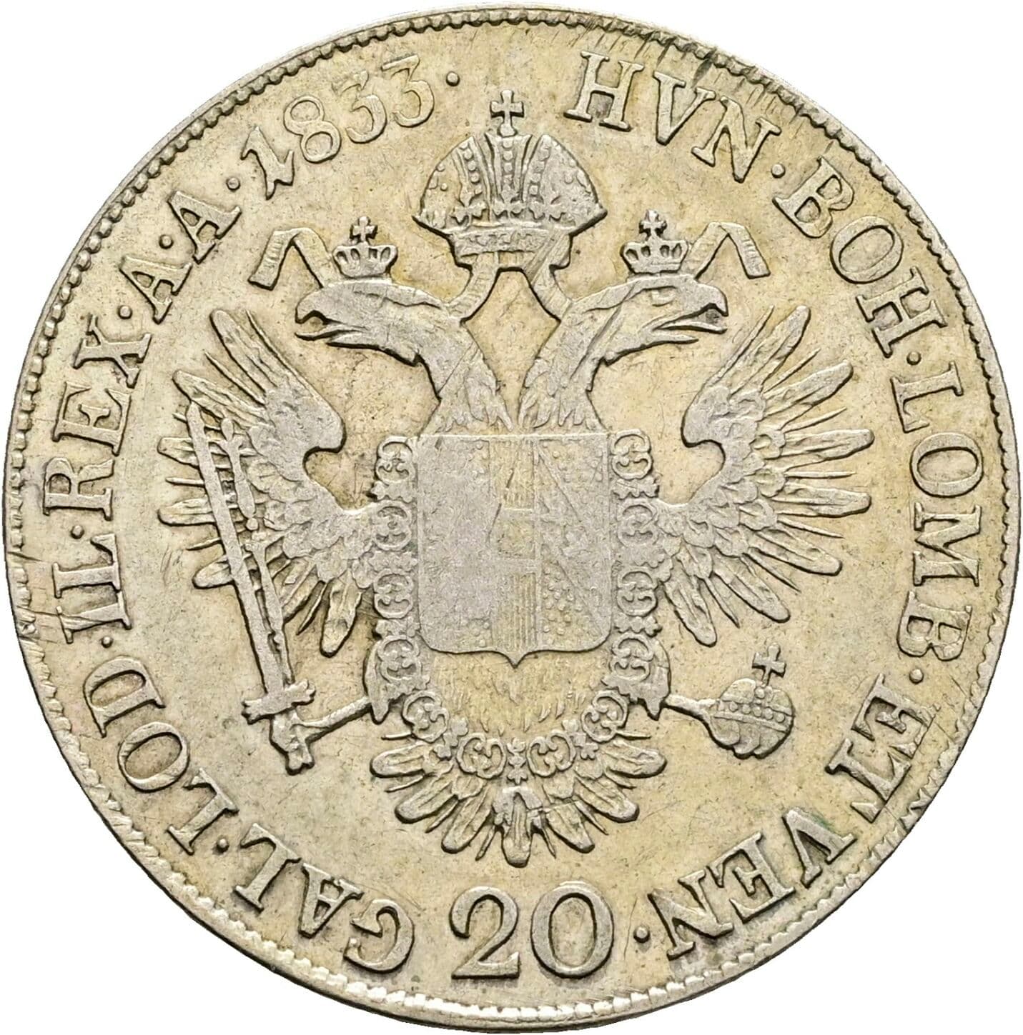 20 Kreuzer Franz II. (I). 1792-1835 1833 B, Kremnitz – Rückseite