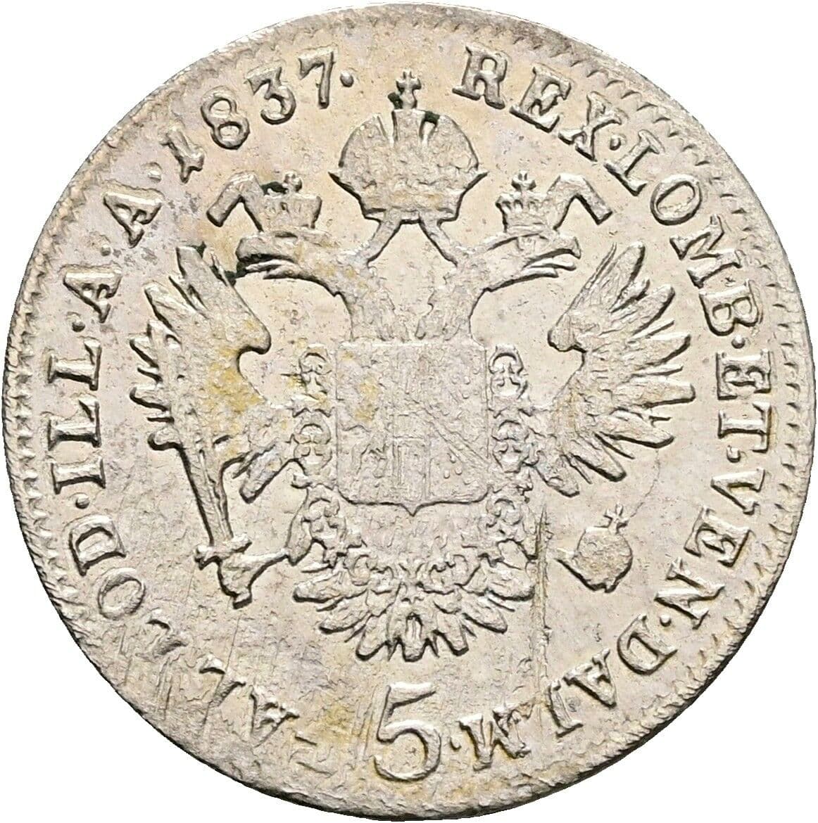5 Kreuzer Ferdinand I. 1835-1848 1837 A, Wien – Rückseite