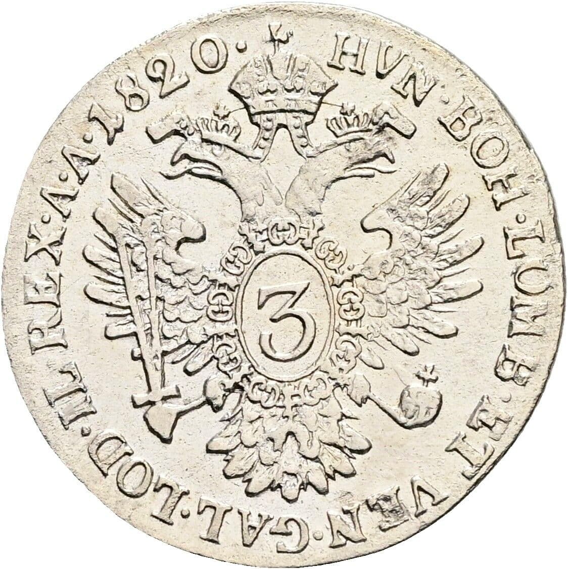 3 Kreuzer Franz II. (I). 1792-1835 1820 B, Kremnitz – Rückseite