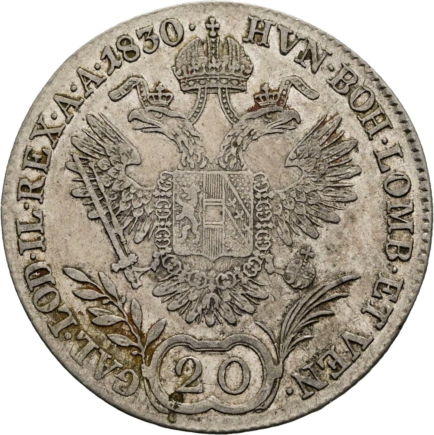 20 Kreuzer Franz II. (I). 1792-1835 1830 E, Karlsburg – Rückseite