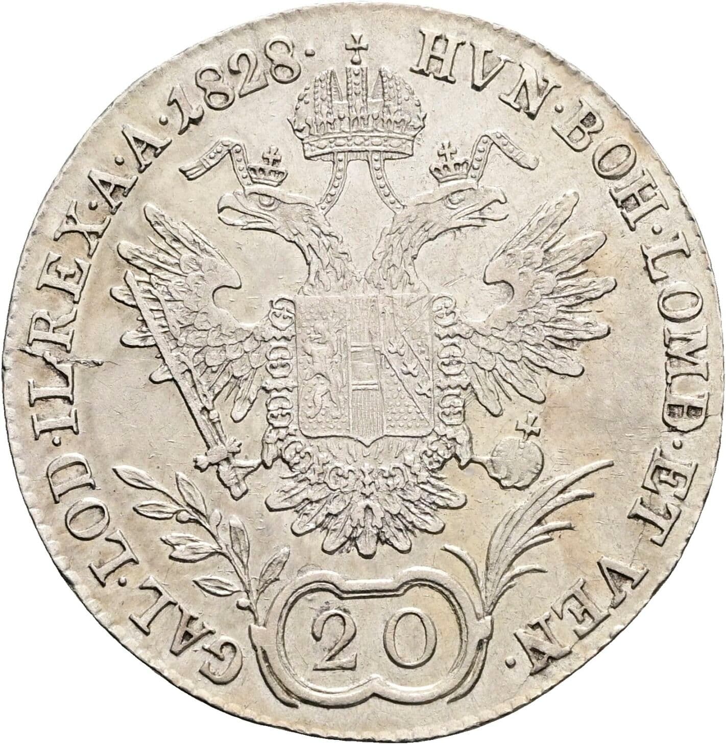 20 Kreuzer Franz II. (I). 1792-1835 1828 B, Kremnitz – Rückseite