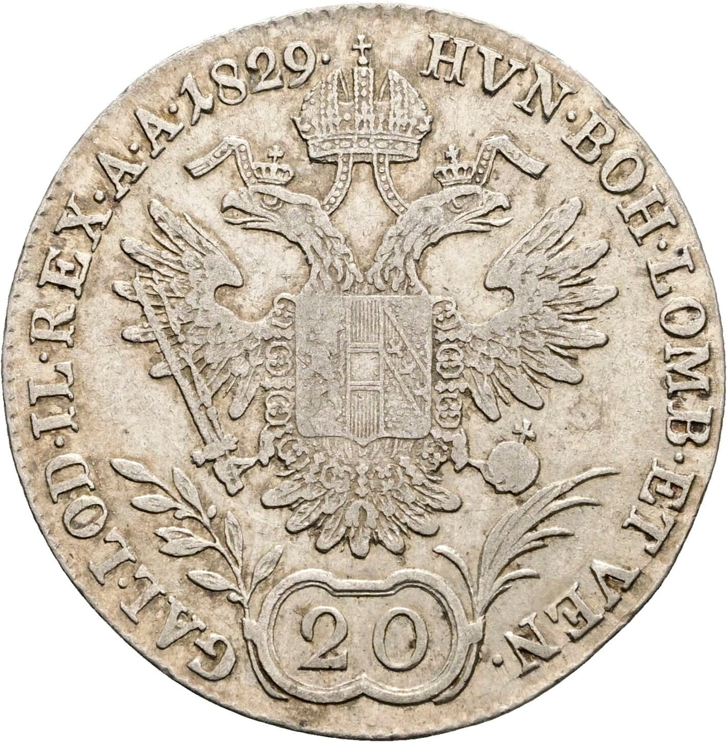 20 Kreuzer Franz II. (I). 1792-1835 1829 B, Kremnitz – Rückseite