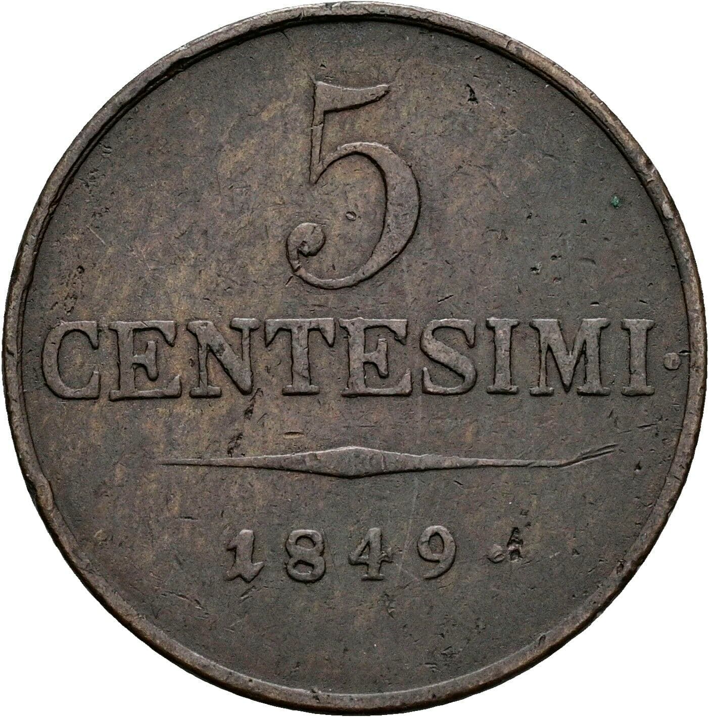 5 Centesimi Franz Joseph I. 1848-1916 1849 M, Mailand – Vorderseite