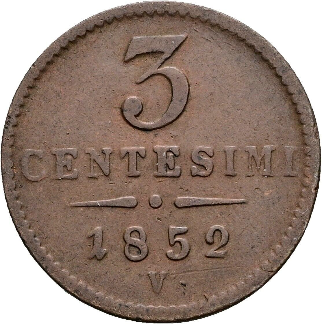 3 Centesimi Franz Joseph I. 1848-1916 1852 V, Venedig – Vorderseite