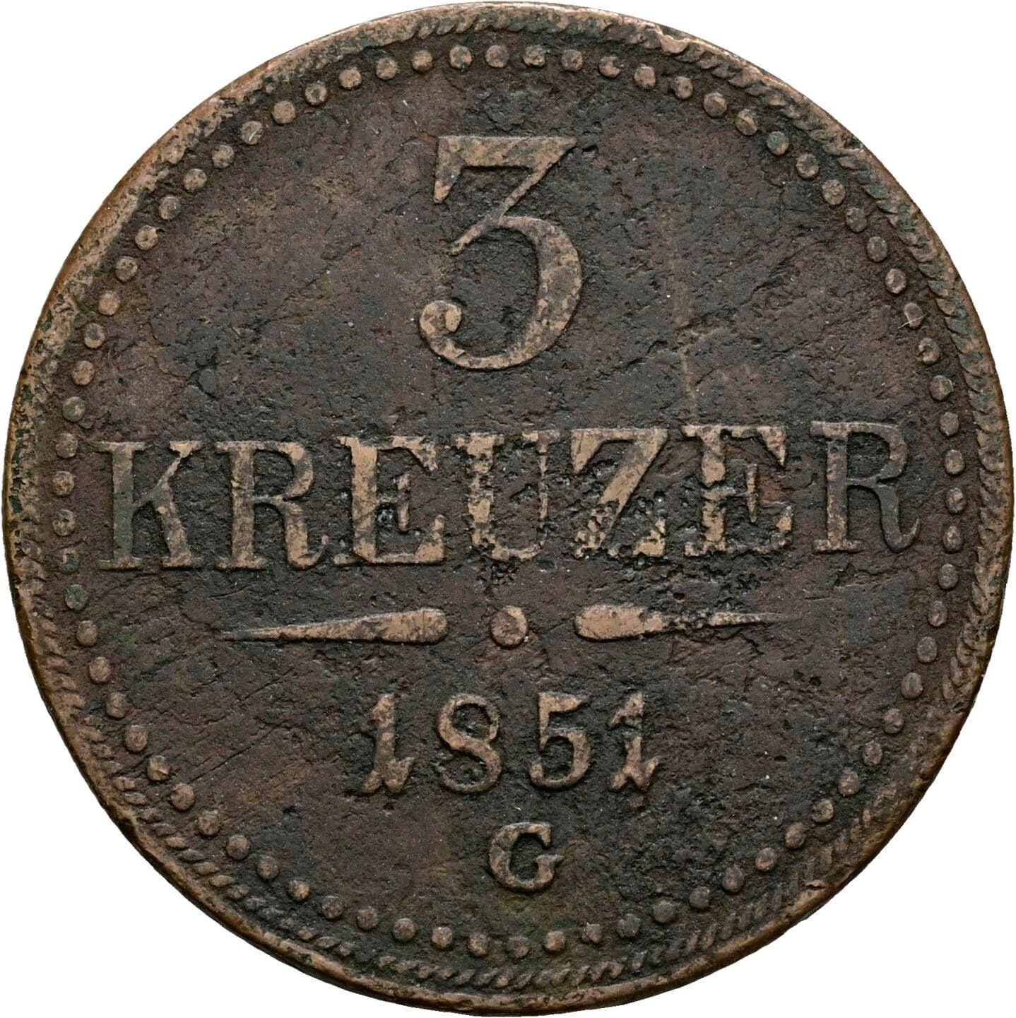 3 Kreuzer Franz Joseph I. 1848-1916 1851 G, Nagybanya – Vorderseite