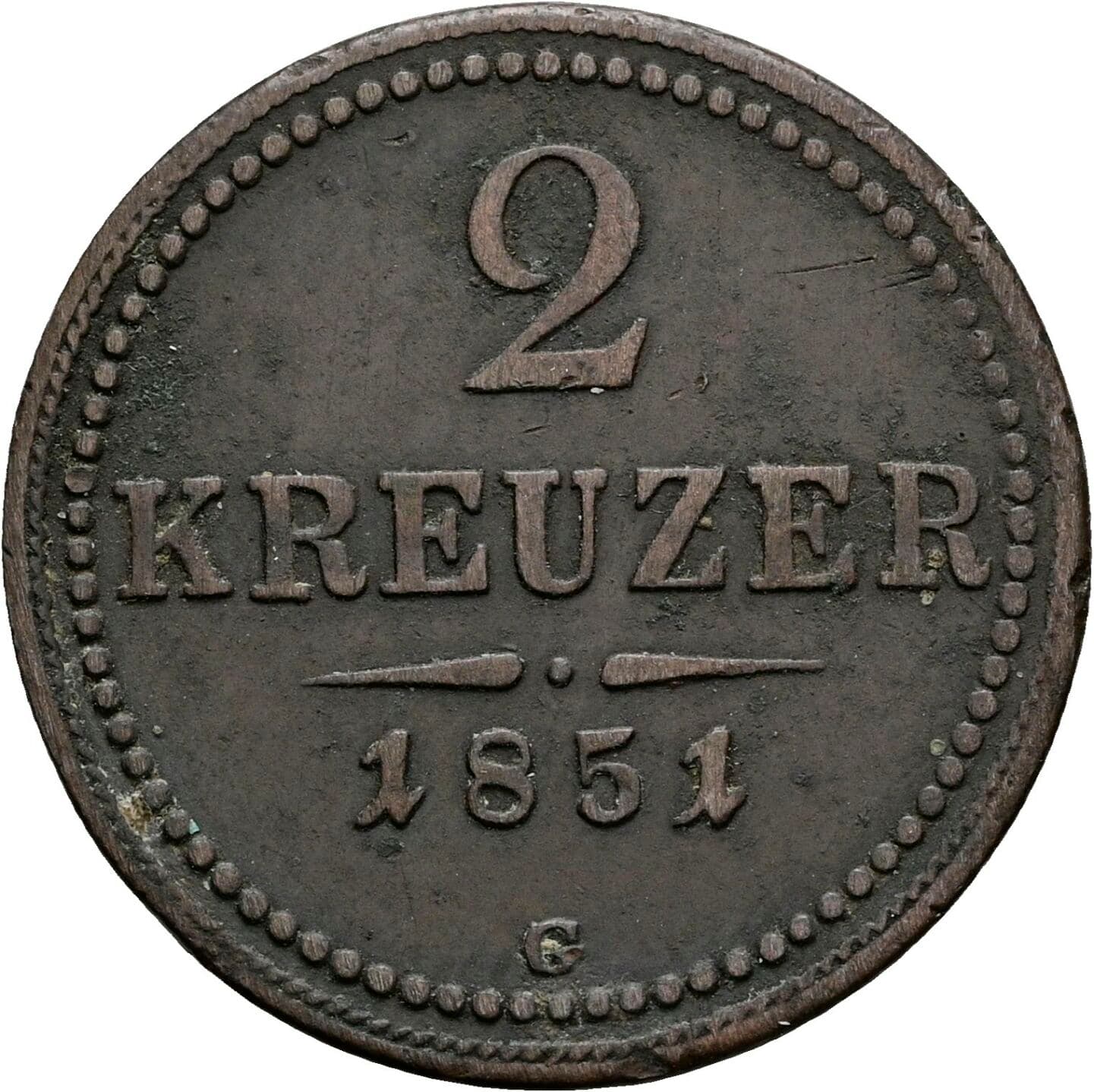 2 Kreuzer Franz Joseph I. 1848-1916 1851 G, Nagybanya – Vorderseite