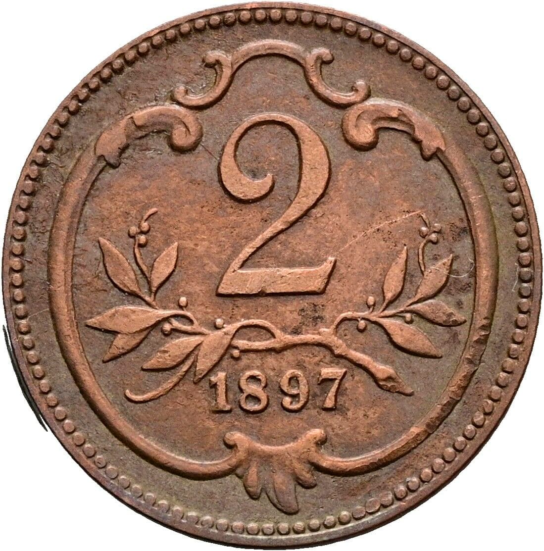 2 Heller Franz Joseph I. 1848-1916 1897, Wien – Vorderseite