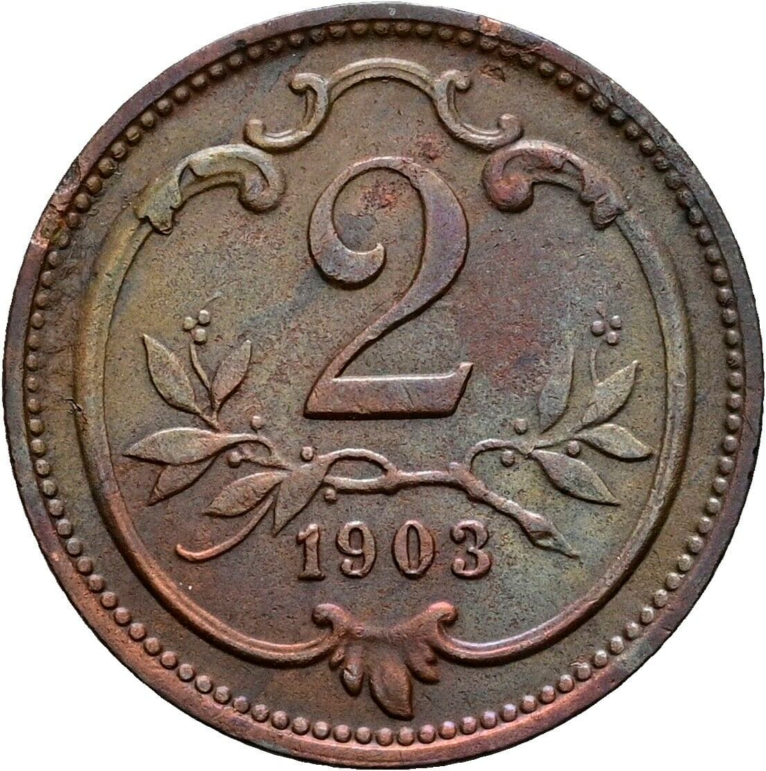 2 Heller Franz Joseph I. 1848-1916 1903, Wien – Vorderseite