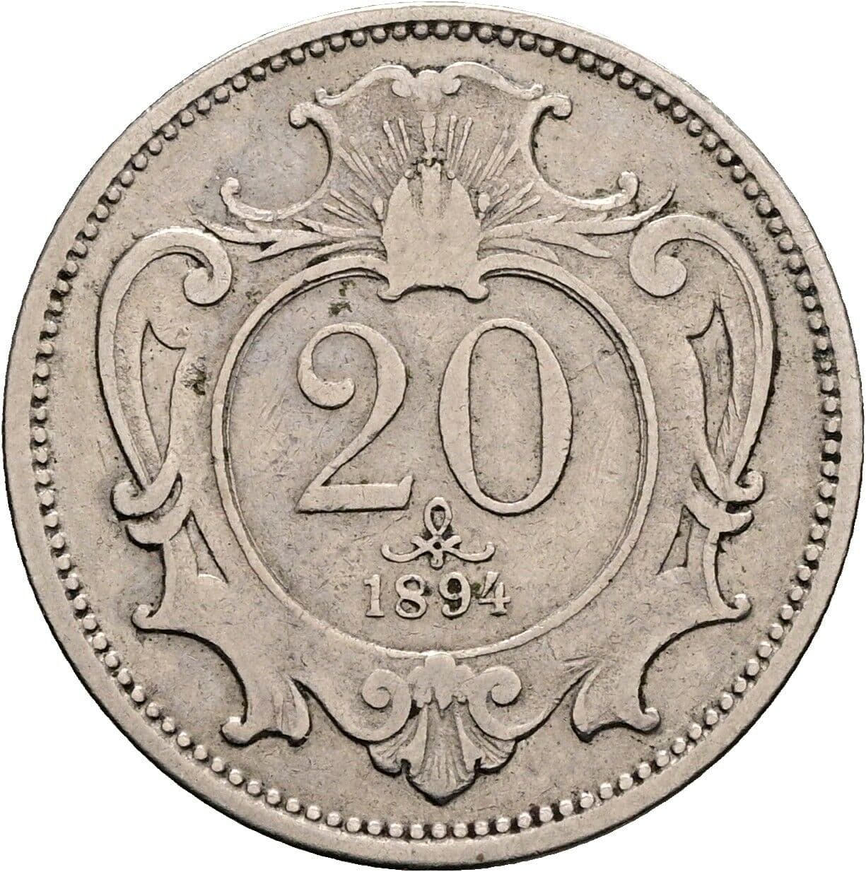 20 Heller Franz Joseph I. 1848-1916 1894, Wien – Vorderseite