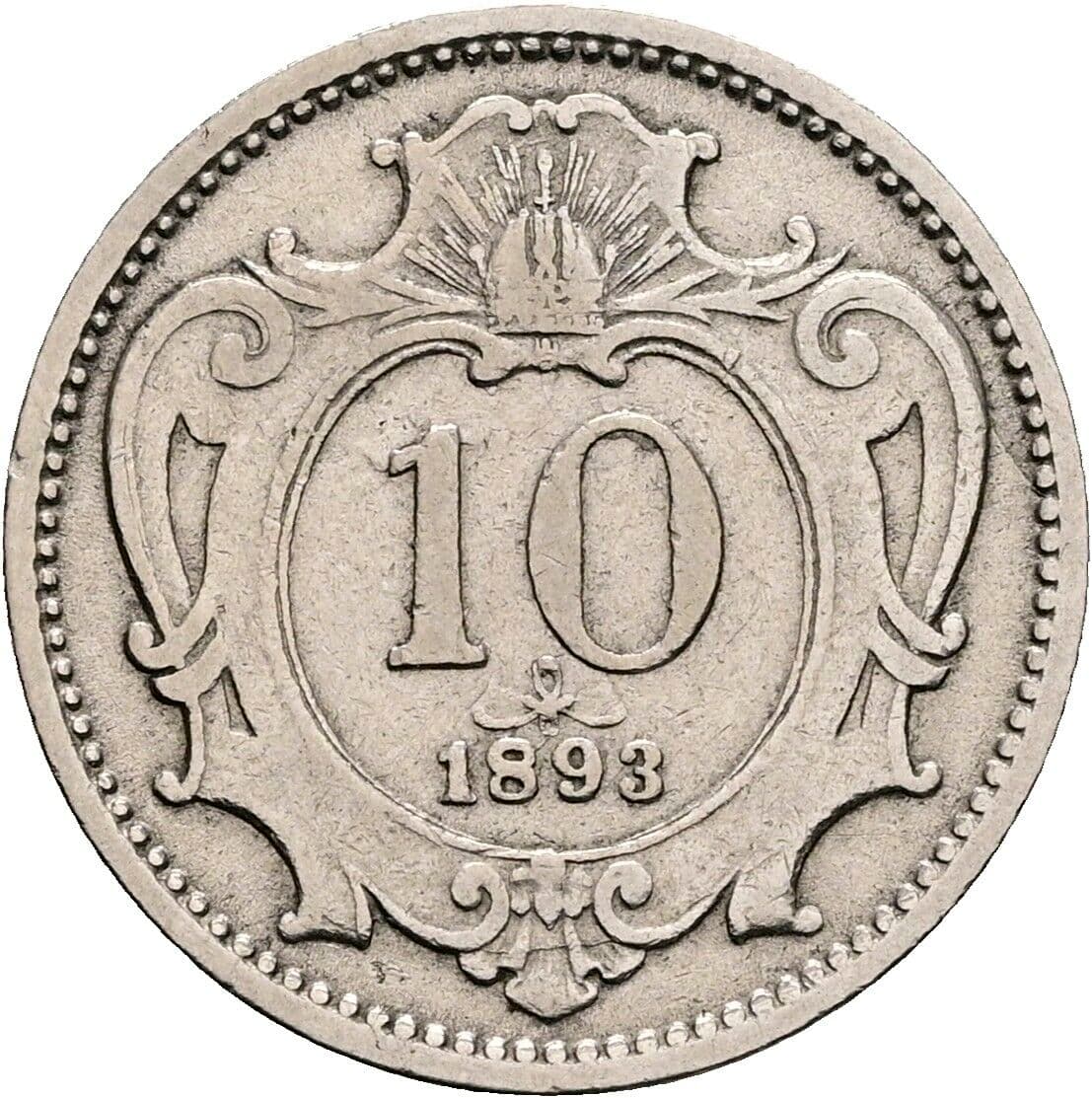 10 Heller Franz Joseph I. 1848-1916 1893, Wien – Vorderseite