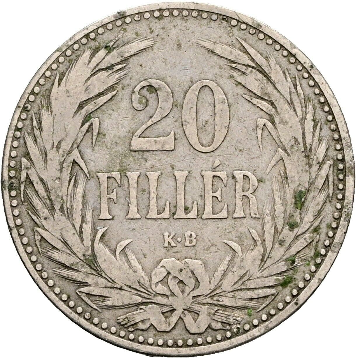 20 Filler Franz Joseph I. 1848-1916 1892 KB, Kremnitz – Vorderseite