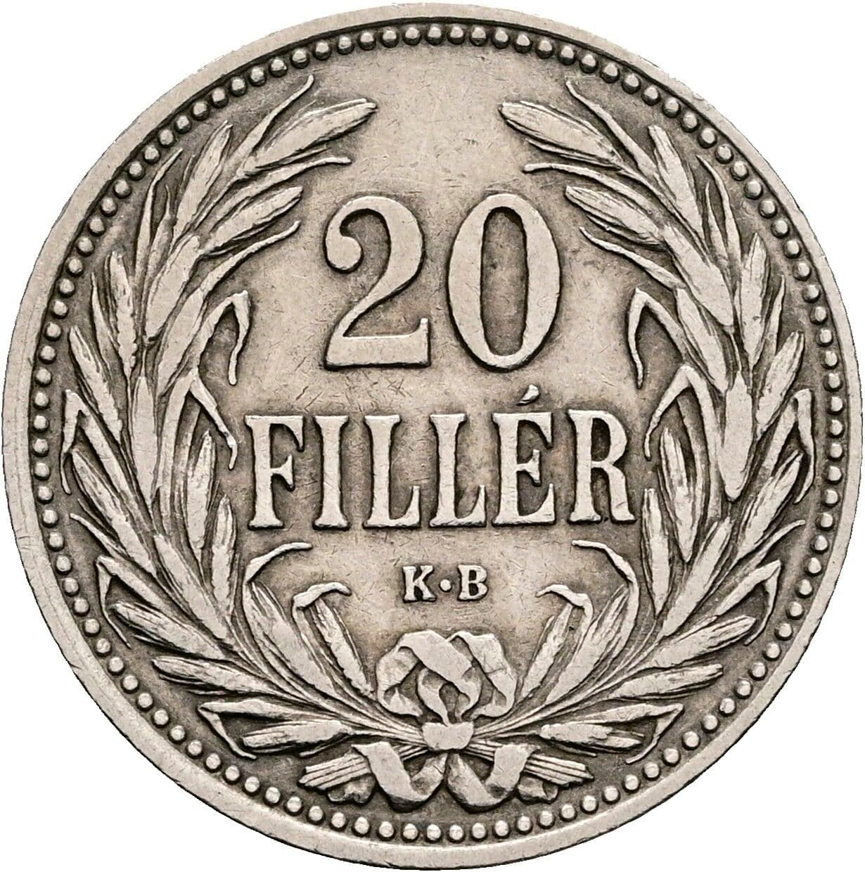 20 Filler Franz Joseph I. 1848-1916 1907 KB, Kremnitz – Vorderseite