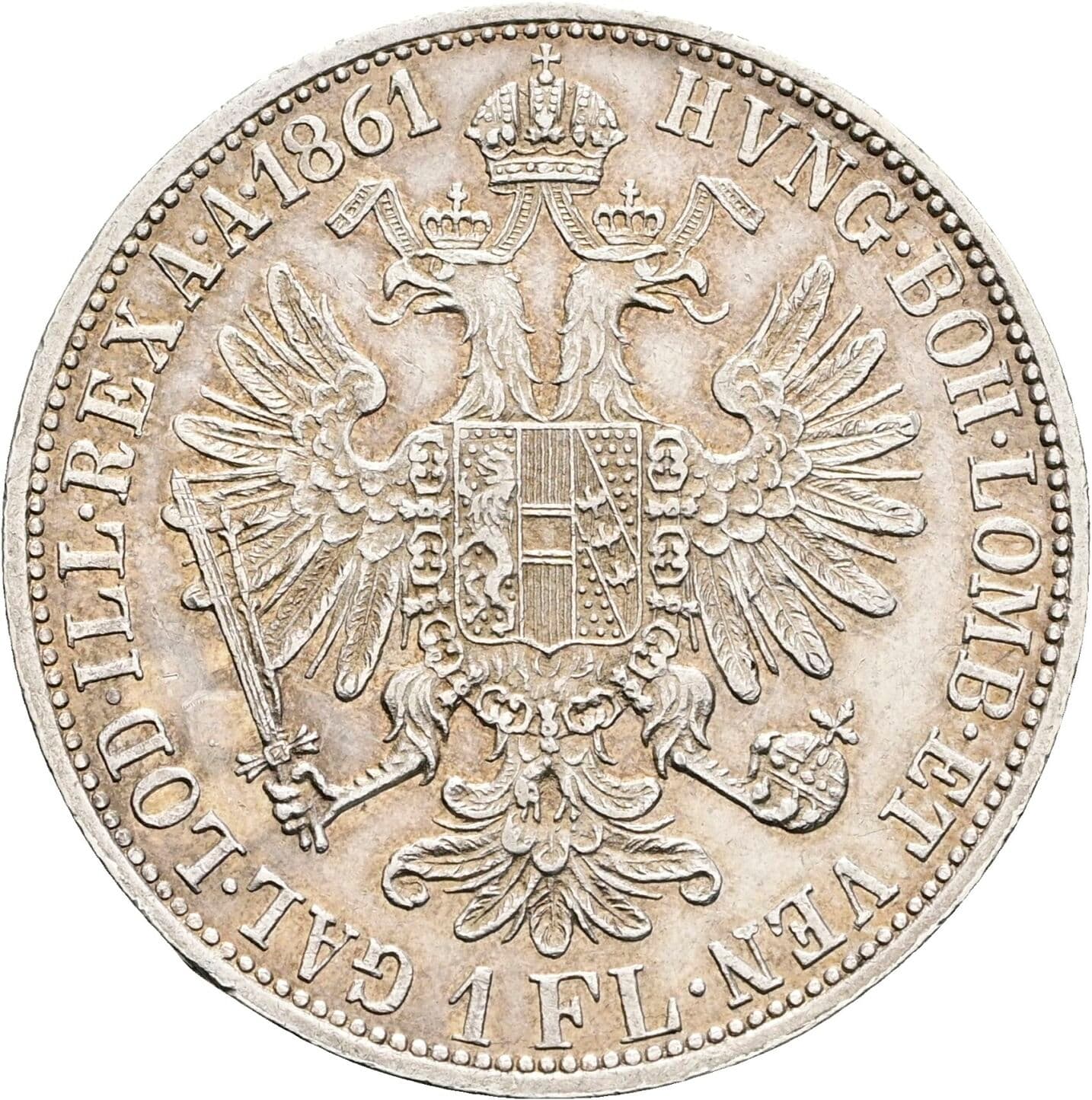 1 Gulden Franz Joseph I. 1848-1916 1861 A, Wien – Rückseite