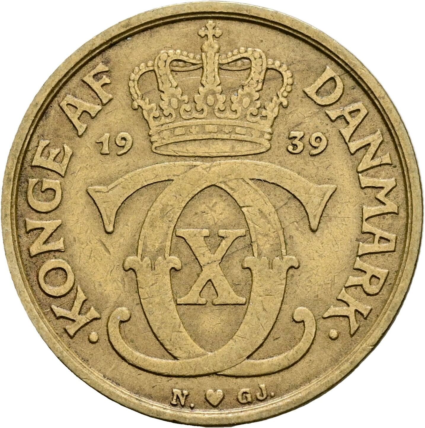 1 Krone Christian X. 1912-1947 1939 – Vorderseite