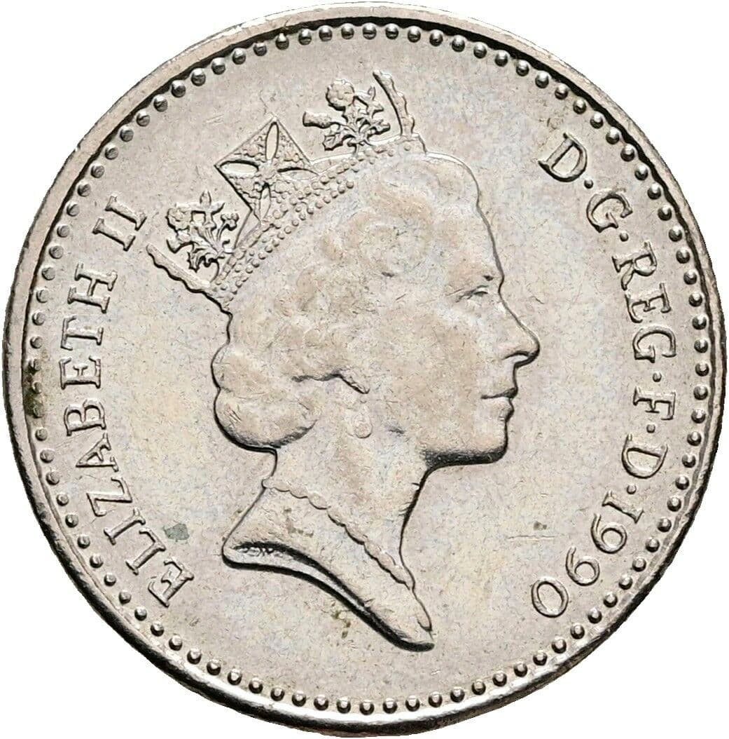 5 Pence Elisabeth II. 1952-2022 1990 – Vorderseite