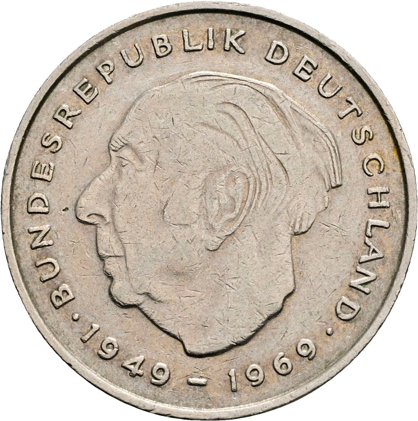2 Deutsche Mark 1976 G – Vorderseite