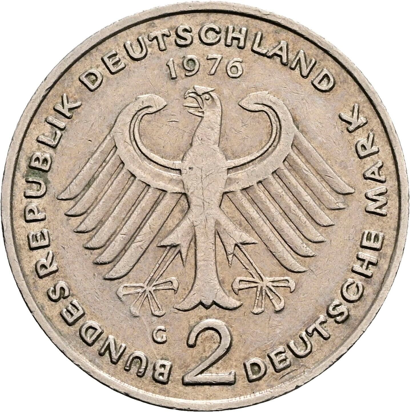 2 Deutsche Mark 1976 G – Rückseite