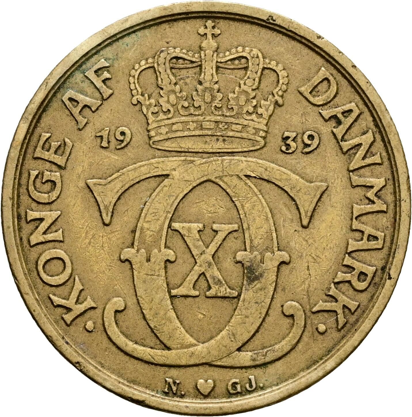 1 Krone Christian X. 1912-1947 1939 – Vorderseite