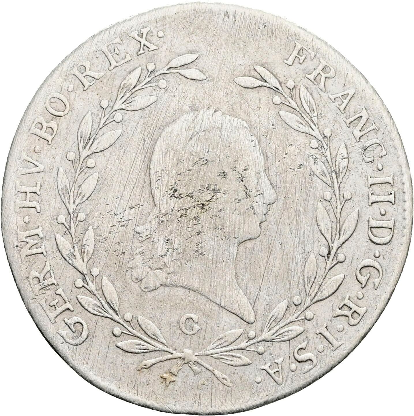 20 Kreuzer Franz II. (I). 1792-1835 1794 G, Nagybanya – Vorderseite