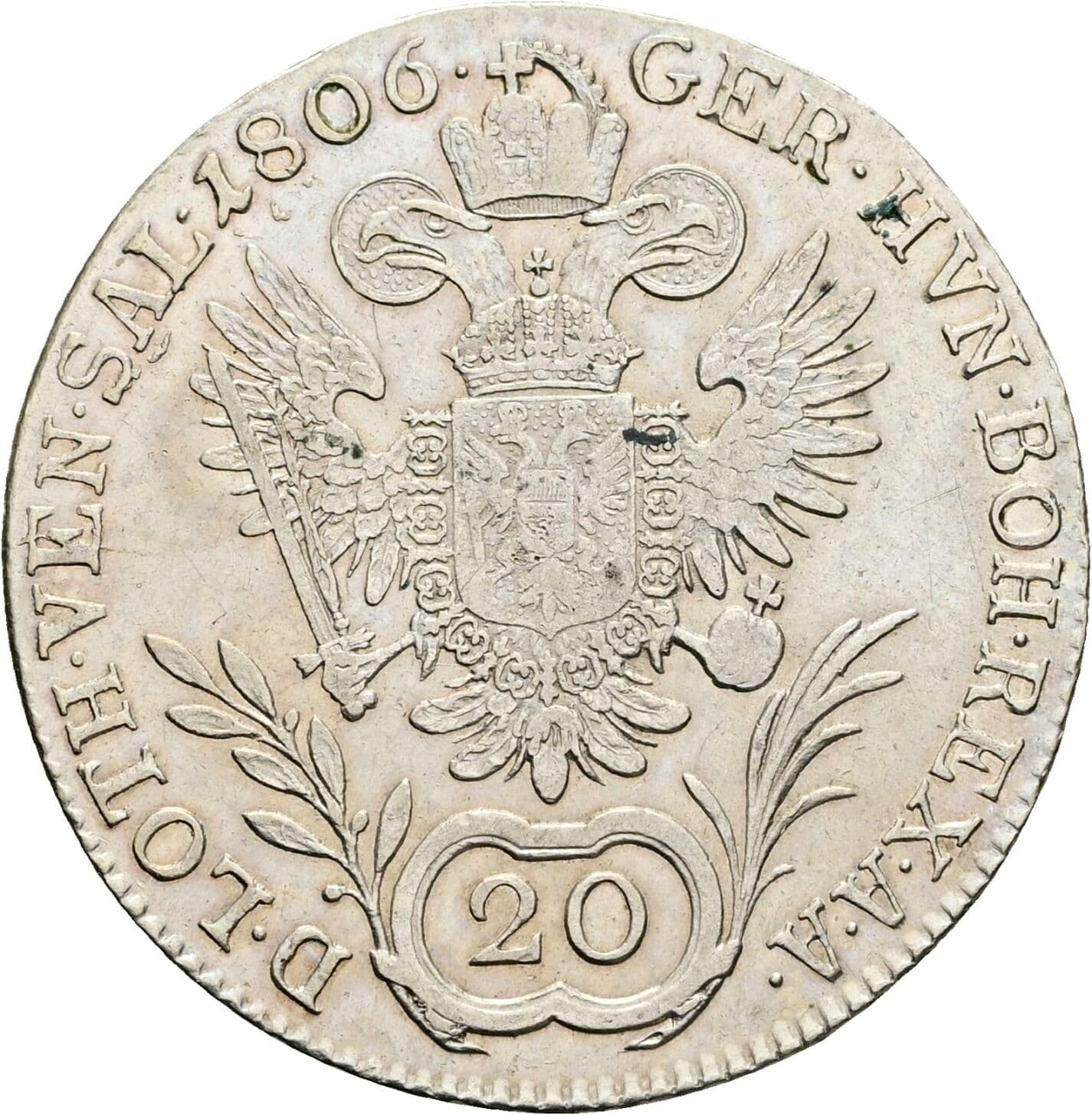 20 Kreuzer Franz II. (I). 1792-1835 1806 A, Wien – Rückseite