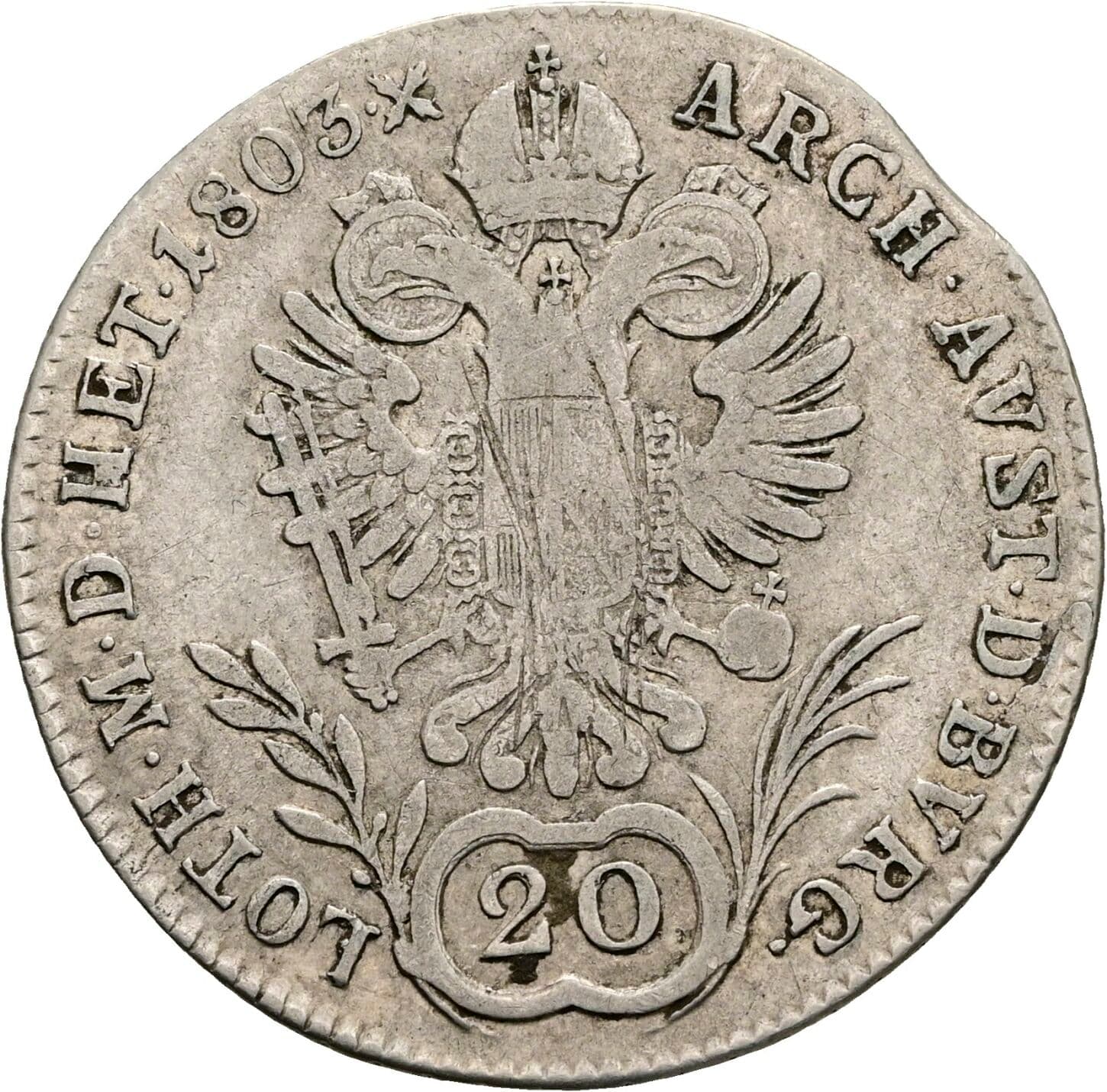 20 Kreuzer Franz II. (I). 1792-1835 1803 E, Karlsburg – Rückseite