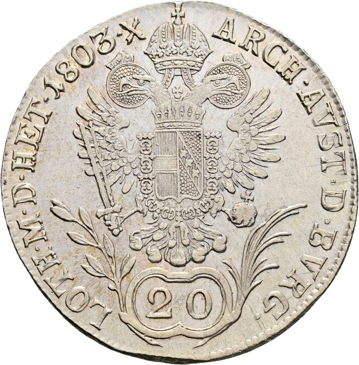 20 Kreuzer Franz II. (I). 1792-1835 1803 B, Kremnitz – Rückseite