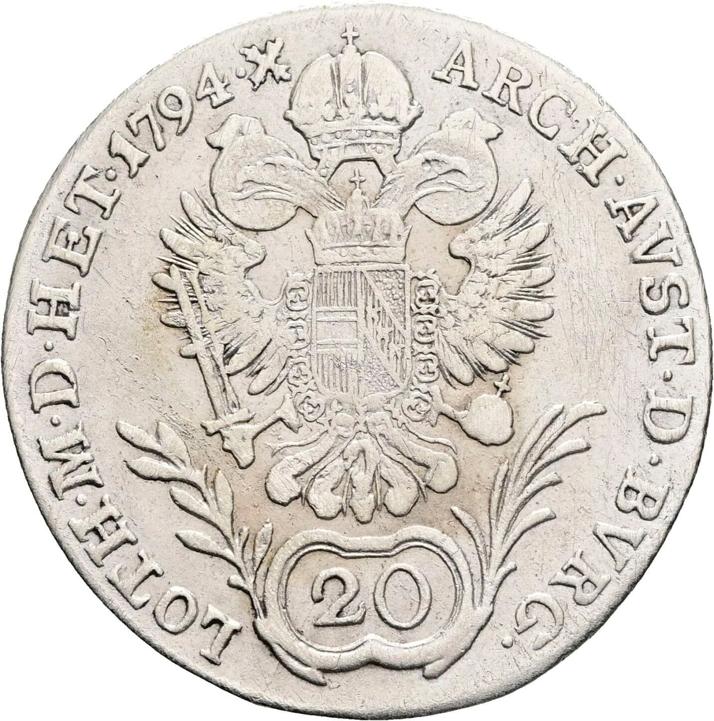20 Kreuzer Franz II. (I). 1792-1835 1794 G, Nagybanya – Rückseite