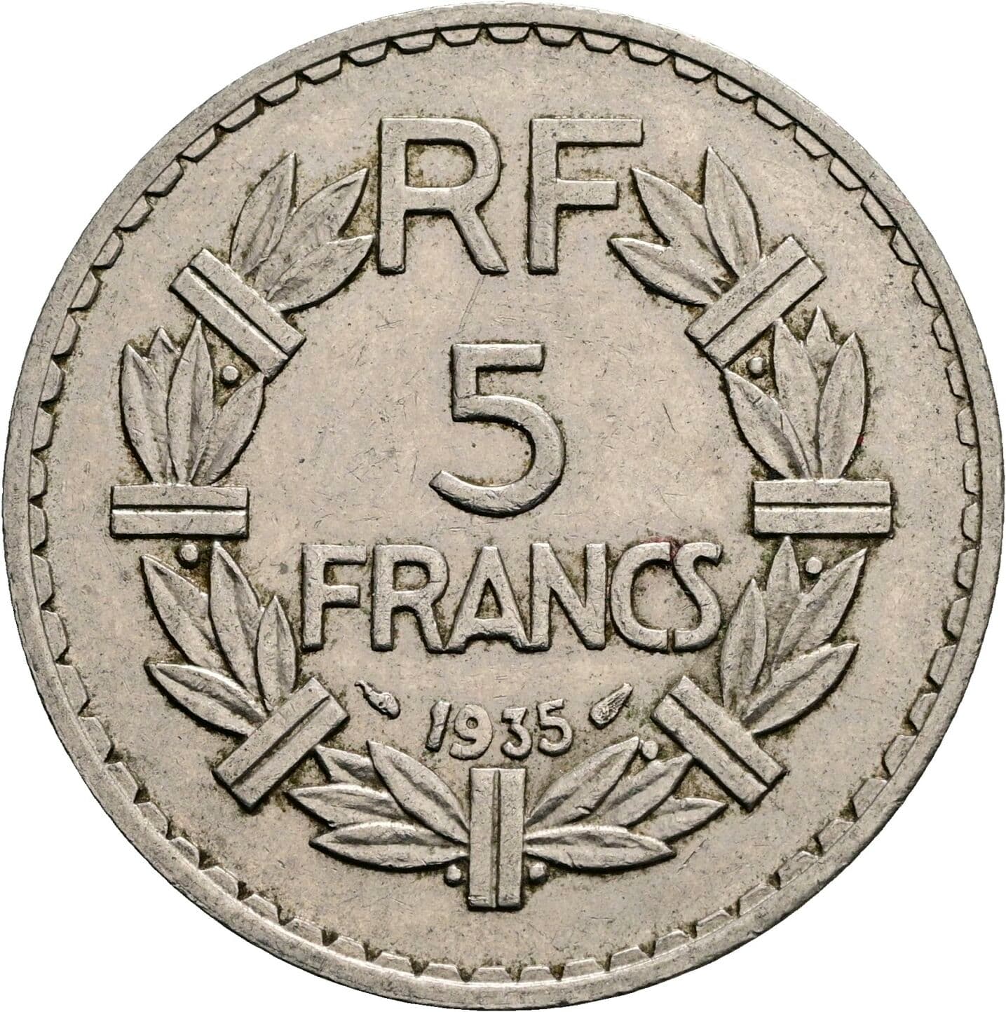 5 Francs 1935 – Vorderseite