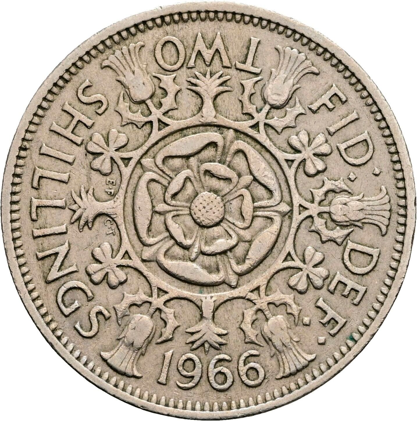 2 Shillings Elisabeth II. 1952-2022 1966 – Rückseite