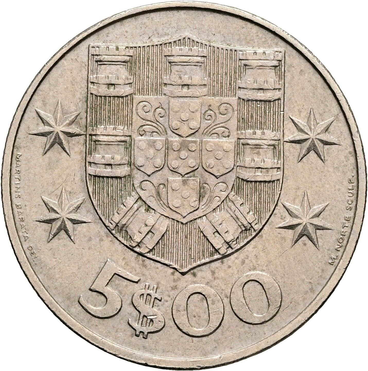 5 Escudos 1977 – Rückseite