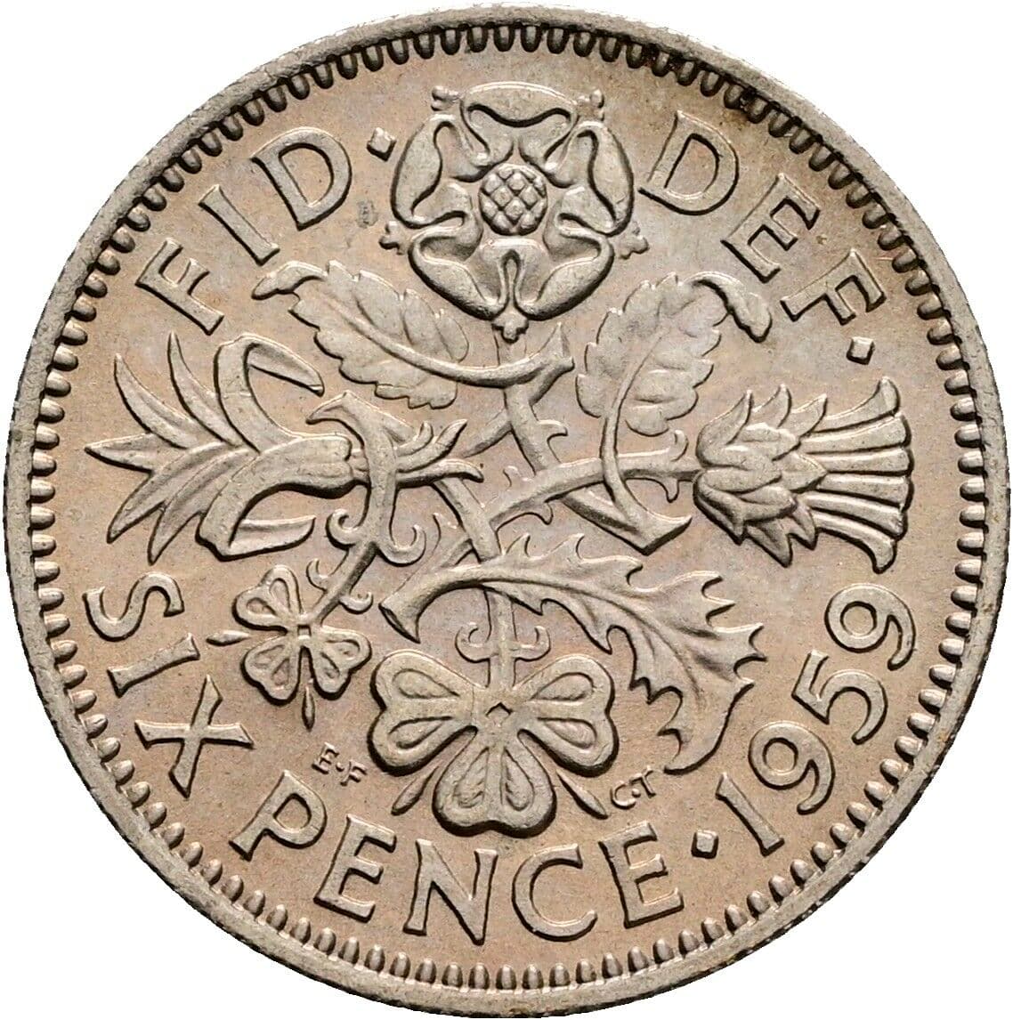 6 Pence Elisabeth II. 1952-2022 1959 – Rückseite